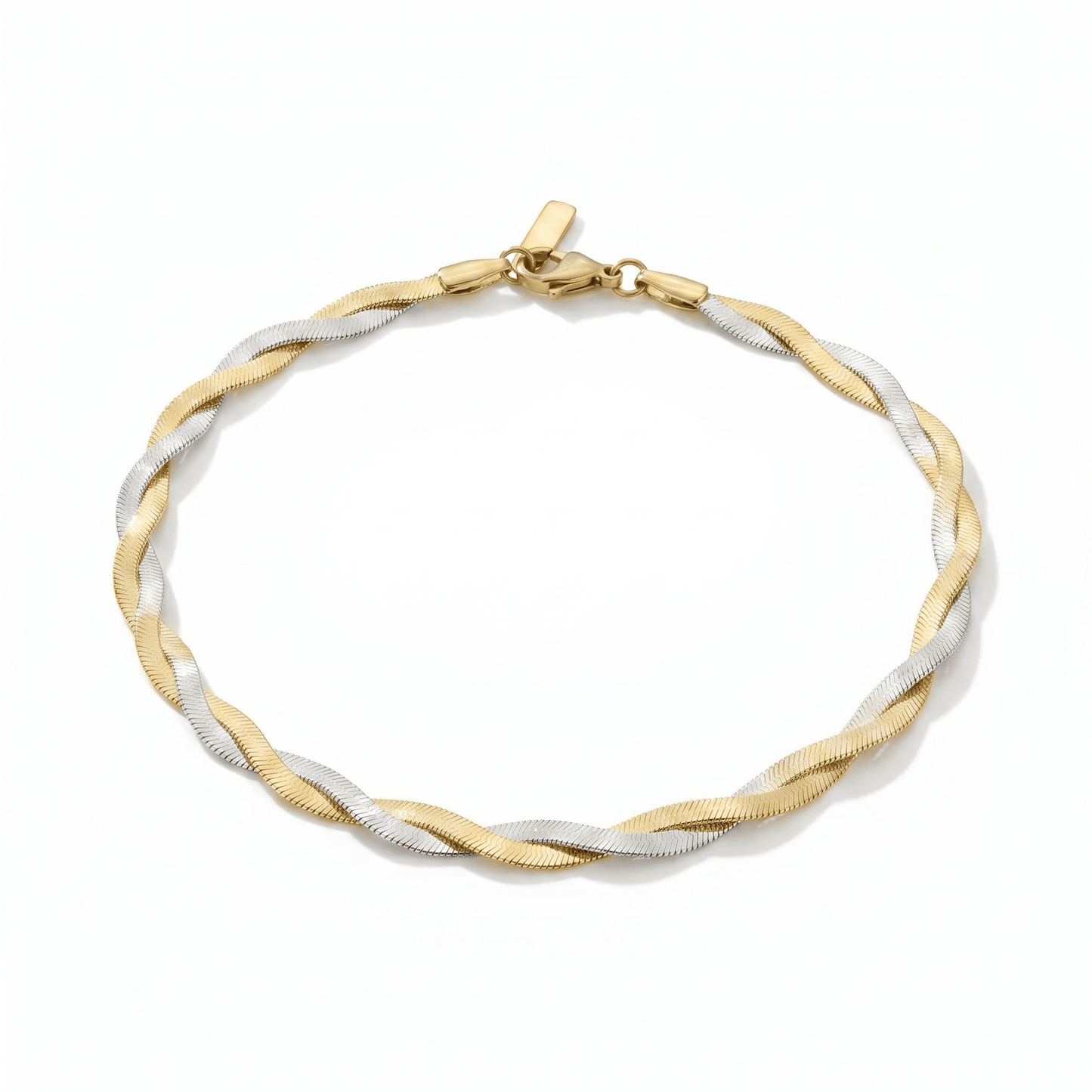 Amina Anklet 18k Mixed Metal 10" 6mm Total Width Herringbone Chain