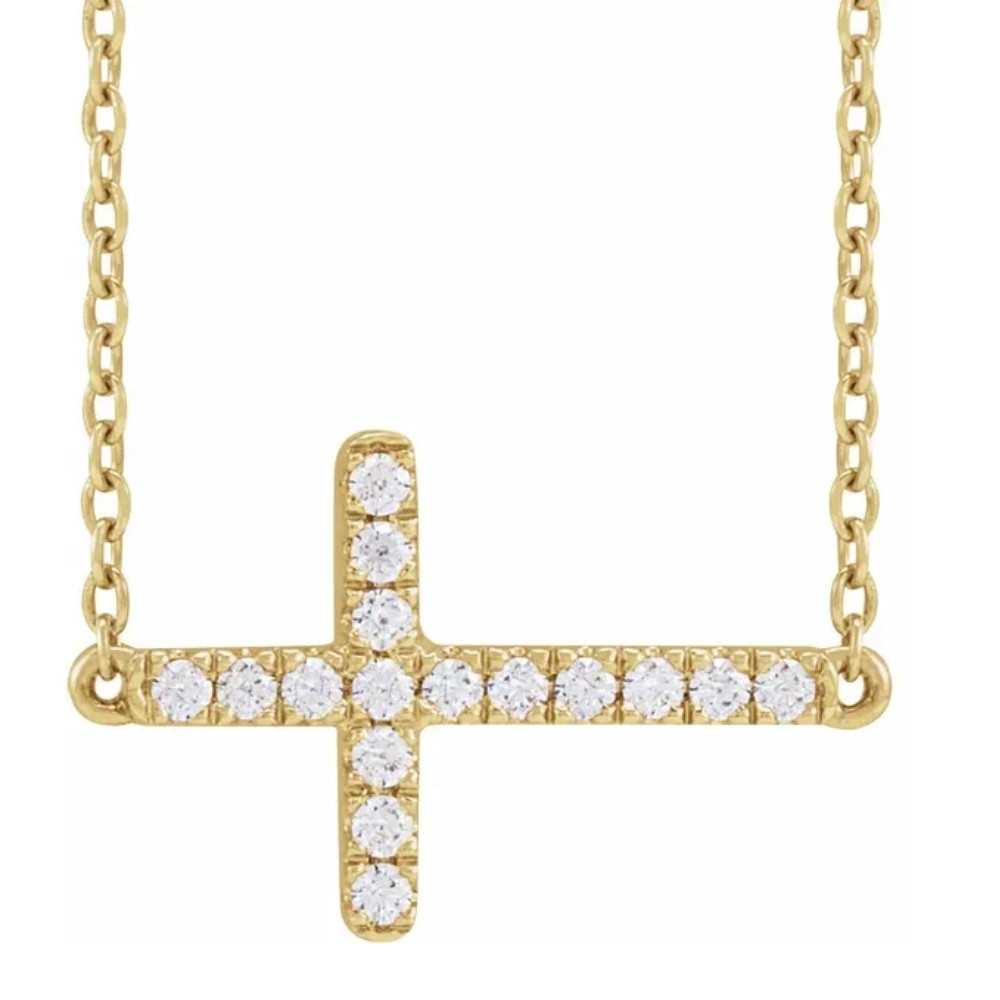 Women's 1/4Ct Diamond Sideways Cross 14k Gold 18" Lab Grown