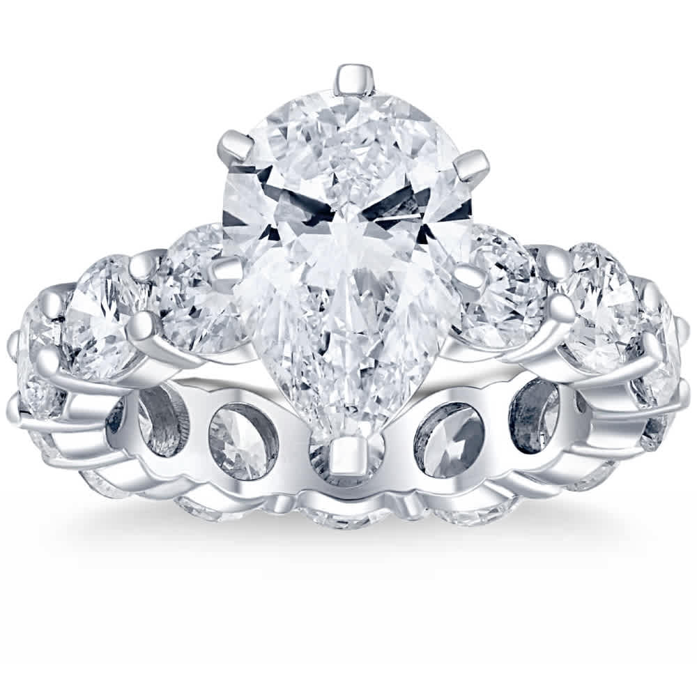 Certified 8Ct TW Pear Diamond Eternity Engagement Ring in 14k Gold Lab Grown