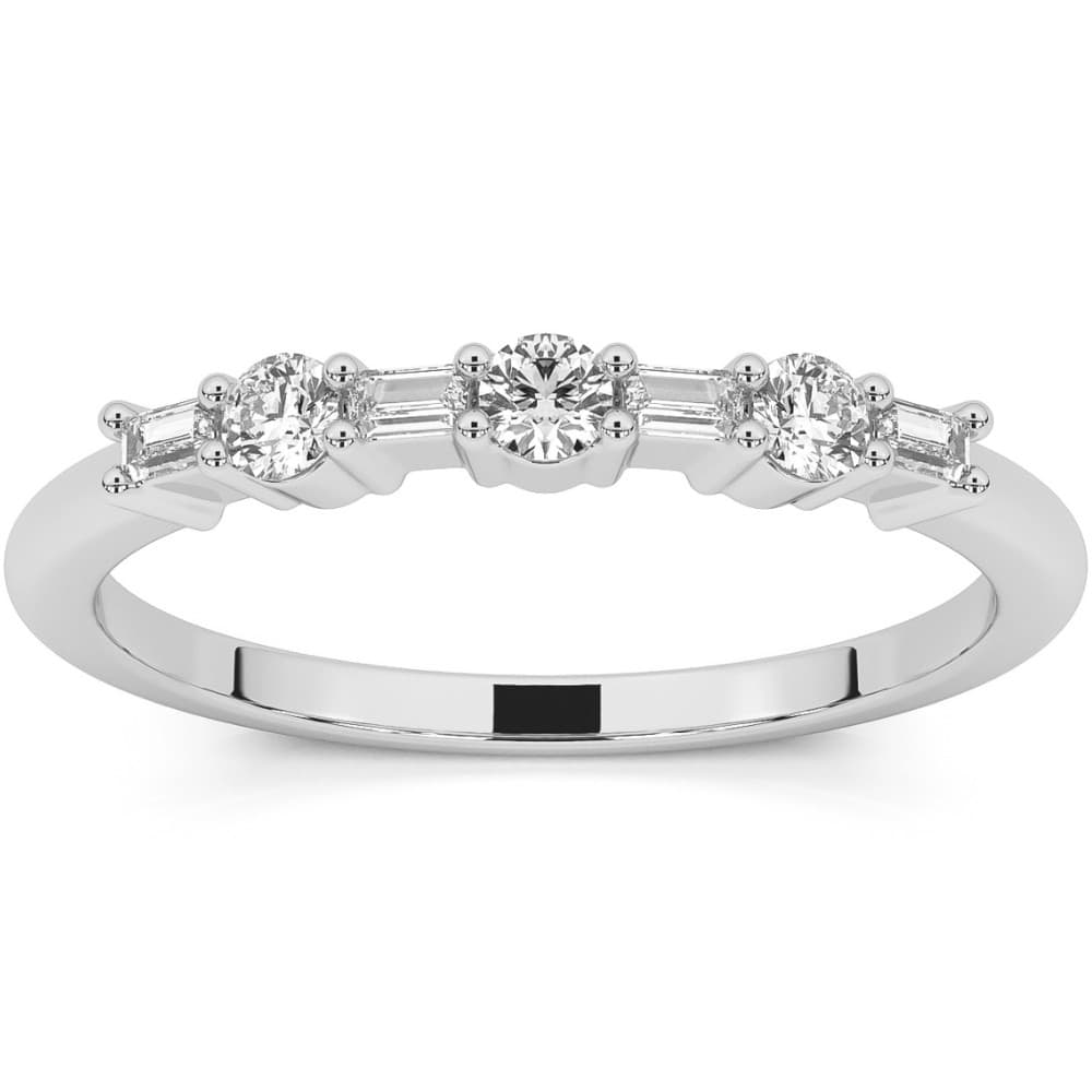1/4Ct Baguette & Round Diamond Wedding Ring Stackable Band 14k Gold Lab Grown