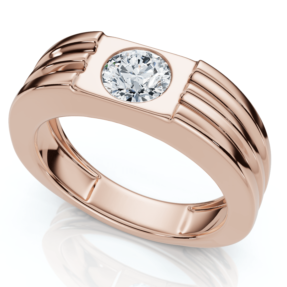 Men's 1/2Ct Round Bezel Diamond Solitaire Ring 14k Gold or Platinum Lab Grown