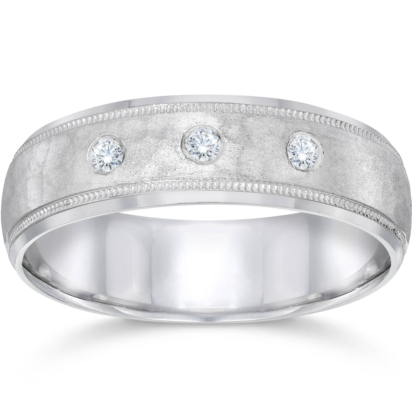 Hammered Diamond 6mm Wedding Band 10K White Gold Size Selectable