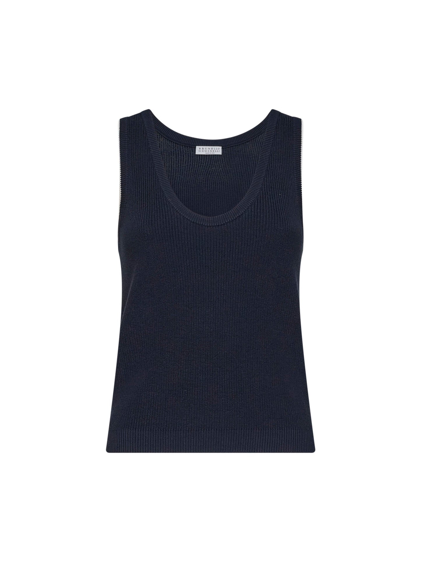 Brunello Cucinelli Women Blue Ribbed Cotton Knit Top