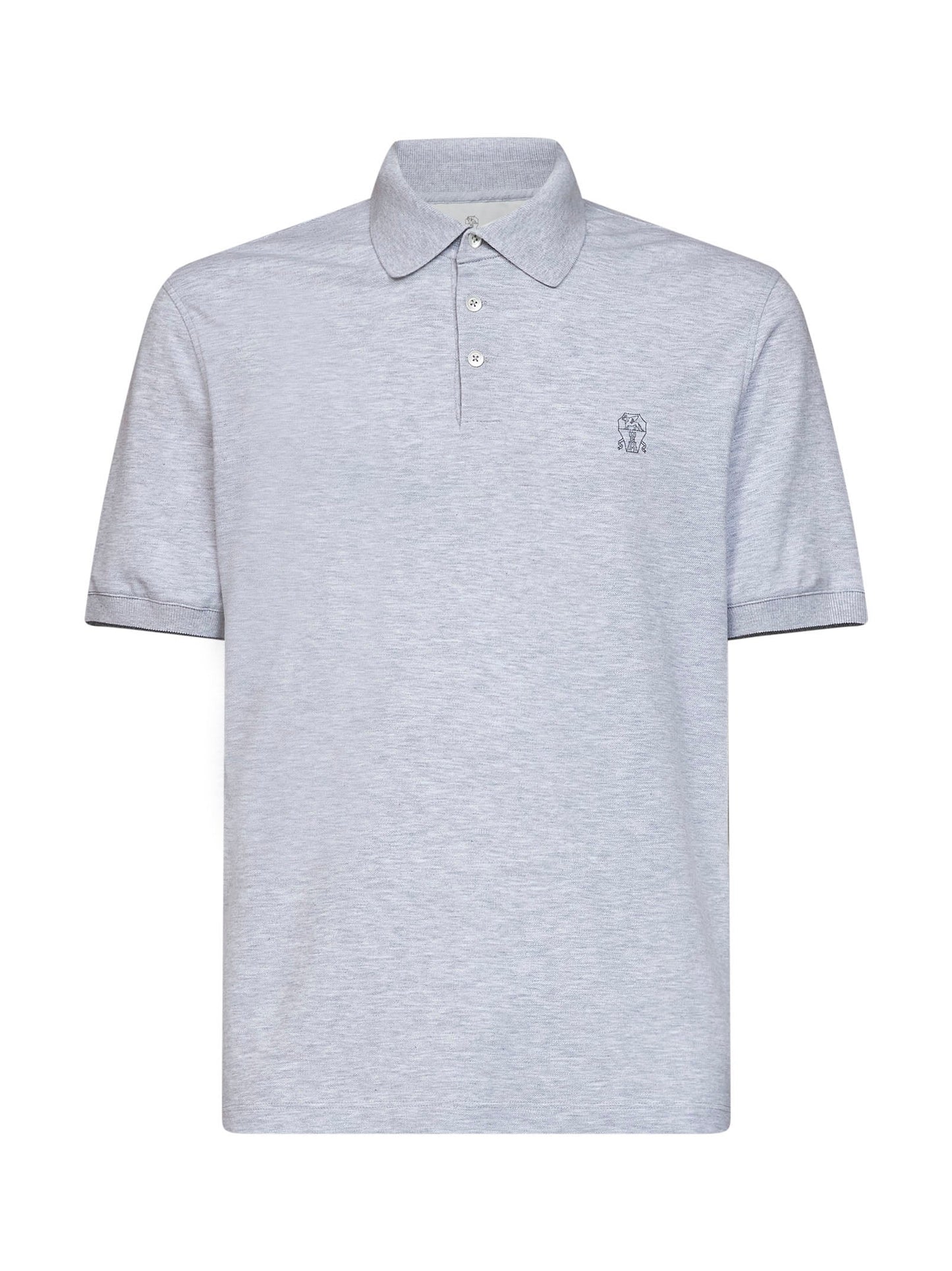 Brunello Cucinelli Men Grey Cotton Pique Logo Polo Shirt