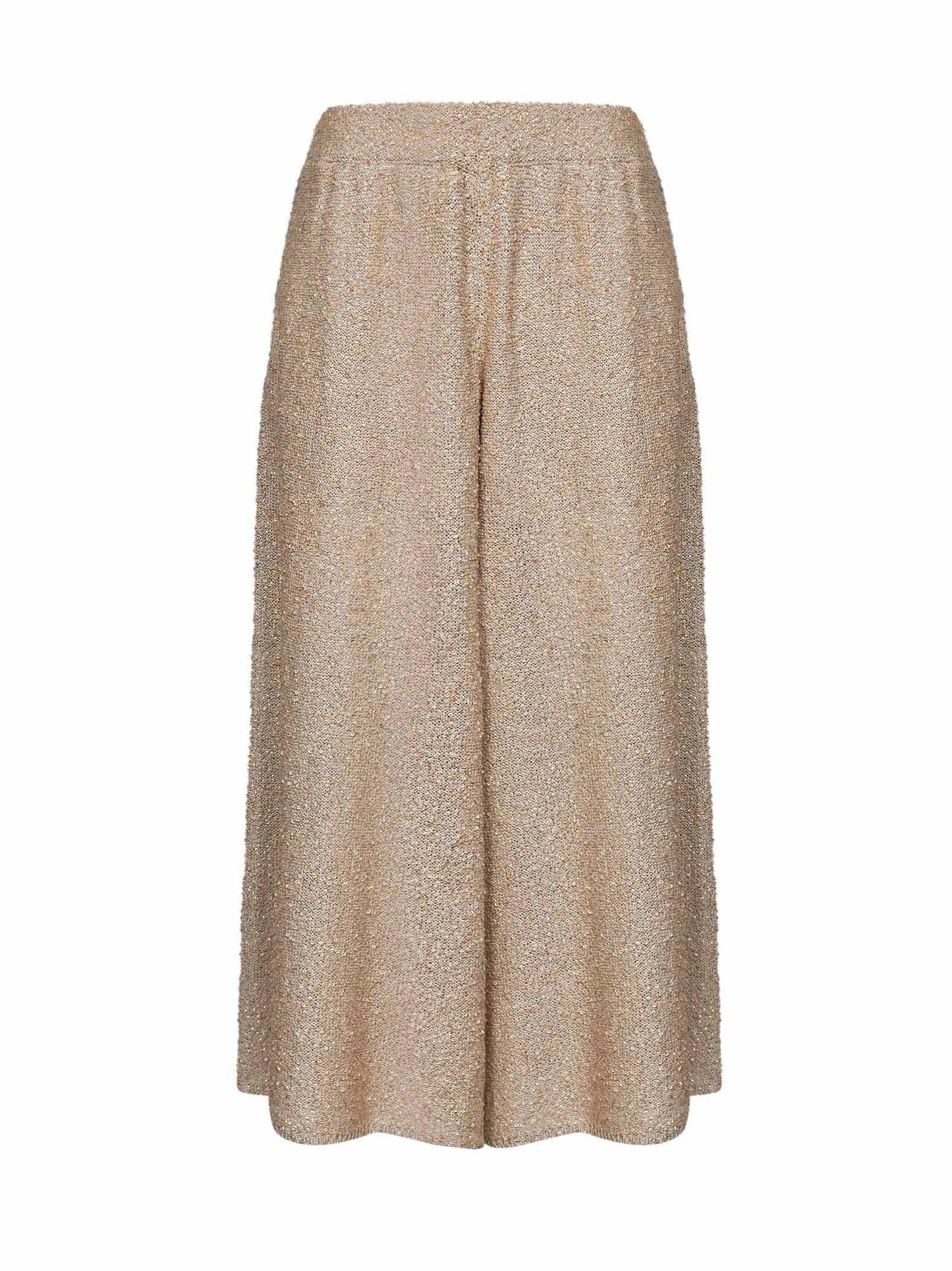 Brunello Cucinelli Women Gold Sequin Knit Dazzling Texture Culotte Trousers