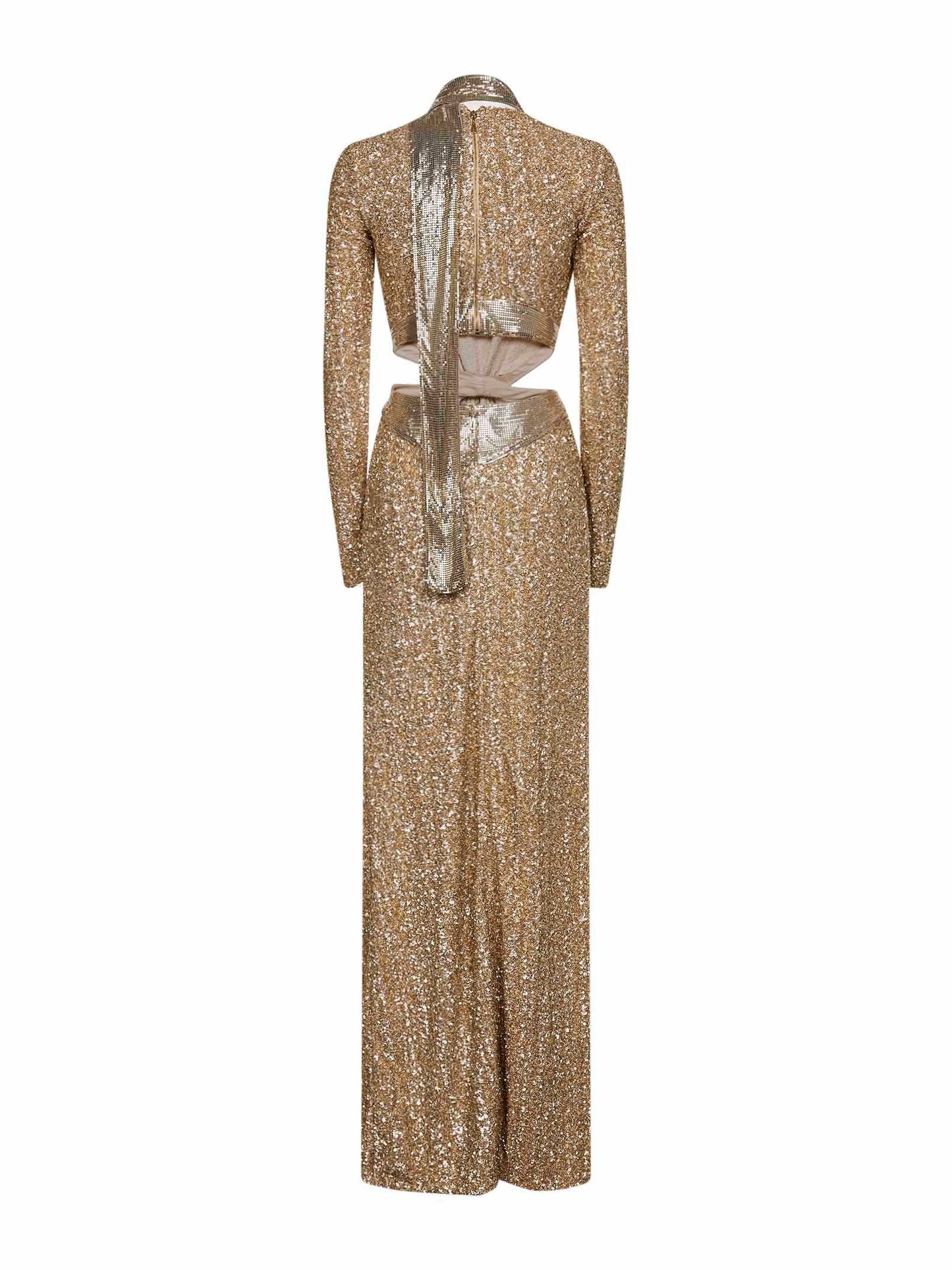 Rabanne Women Gold Sequins And Metallic Mesh Long Dress