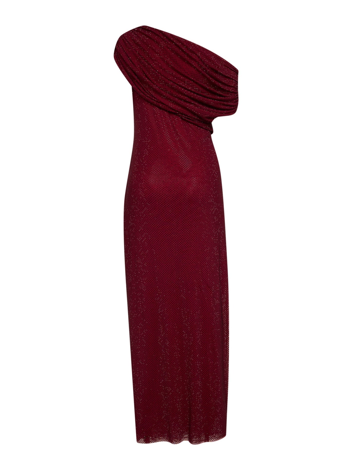 Self Portrait Women Burgundy Rhinestone Jersey One-Shoulder Midi Dress