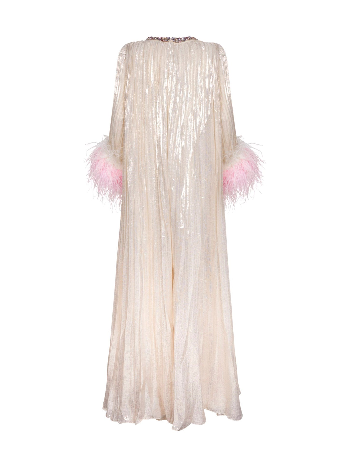 Self Portrait Women Champagne Metallic Pleated Caftan Maxi Dress