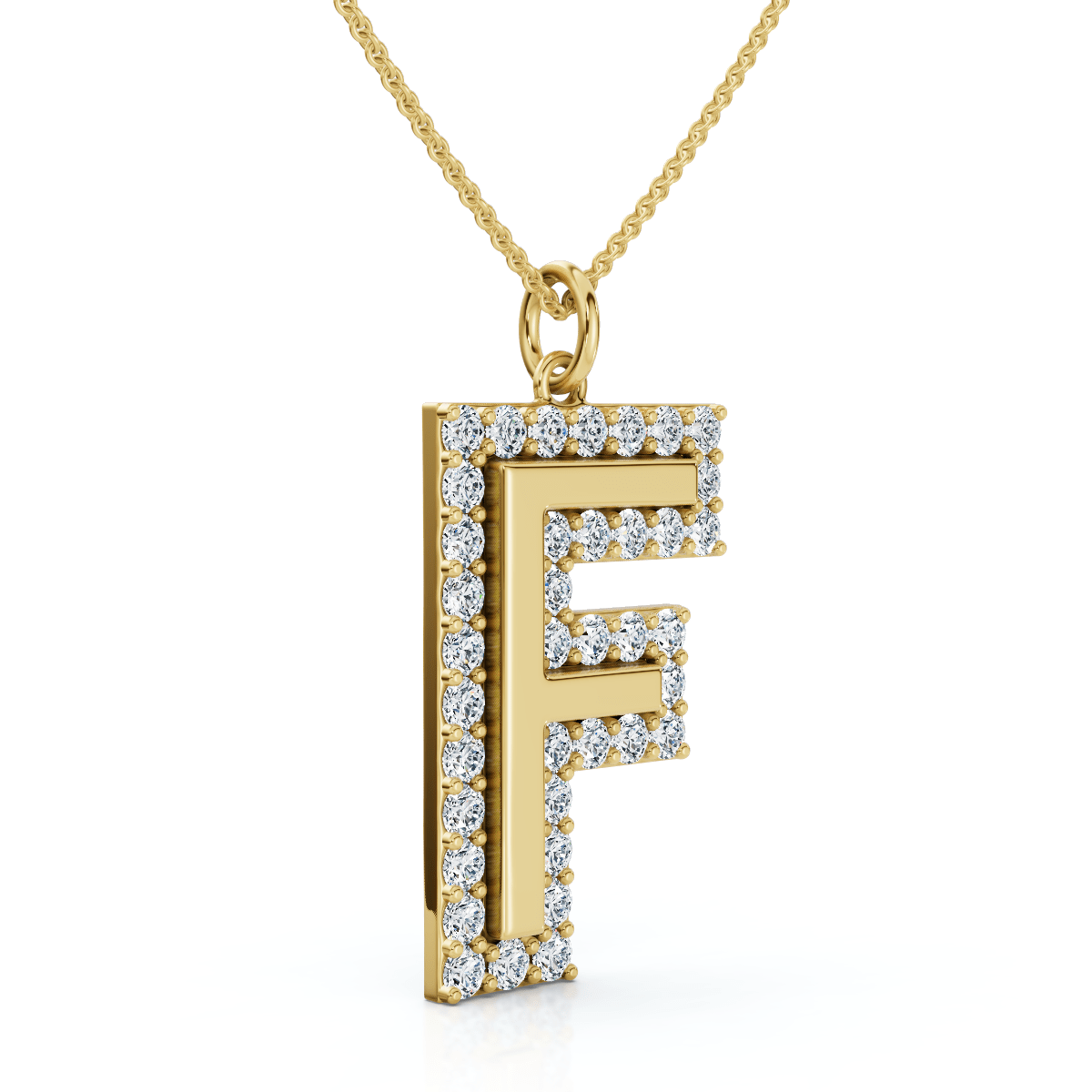 F Initial Diamond Pendant 1 1/3Ct TW 1" Tall 14k Gold Women's Necklace Lab Grown