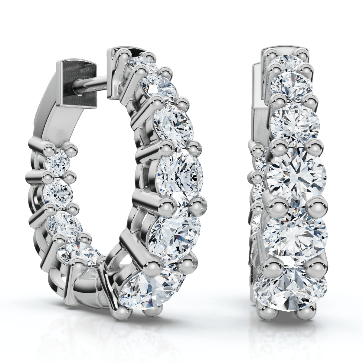 2Ct Graduated Round Diamond Hoops 14k Gold 5/8" Tall EF/VS