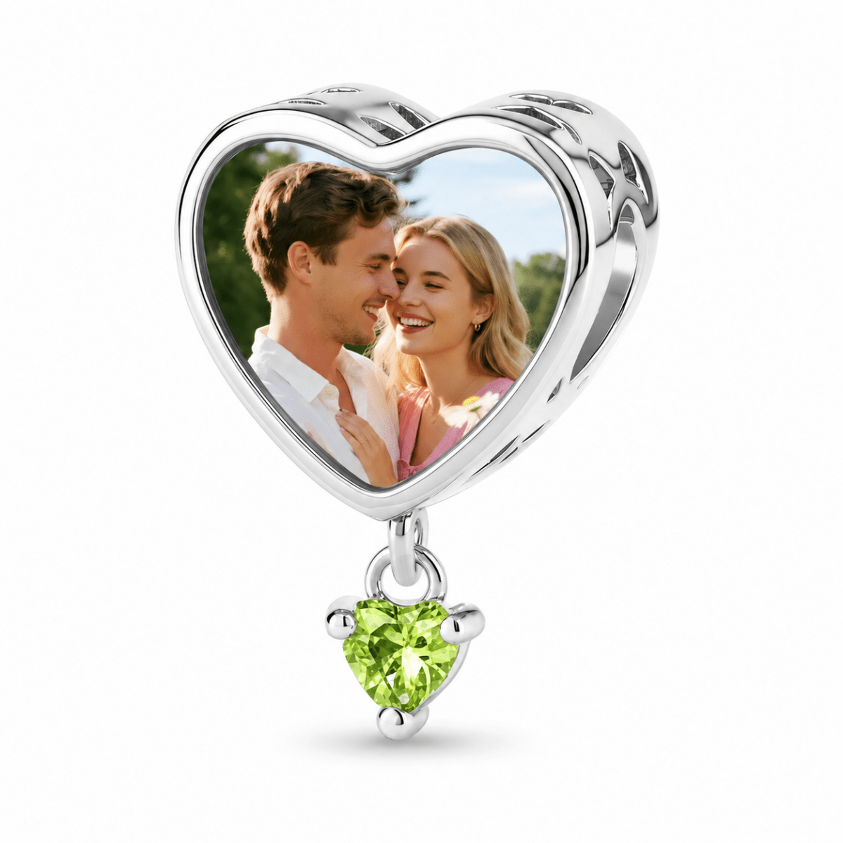 Personalized Photo & Engraved Heart Birthstone Dangle Charm