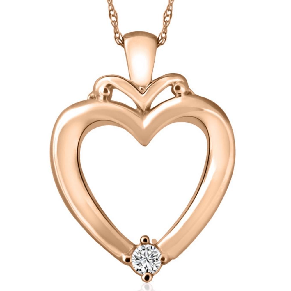 Solitaire Diamond Heart Pendant in White, Rose or Yellow Gold 1" Tall