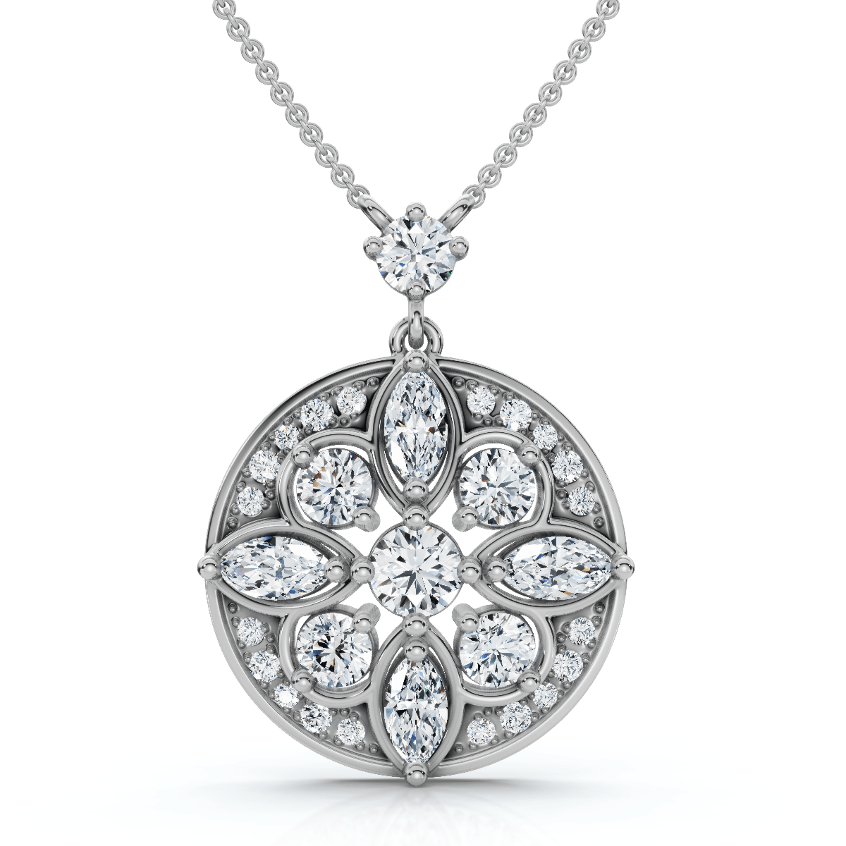 Vintage Diamond Circle Pendant 14k Gold Lab Grown 18" Necklace EF/VS