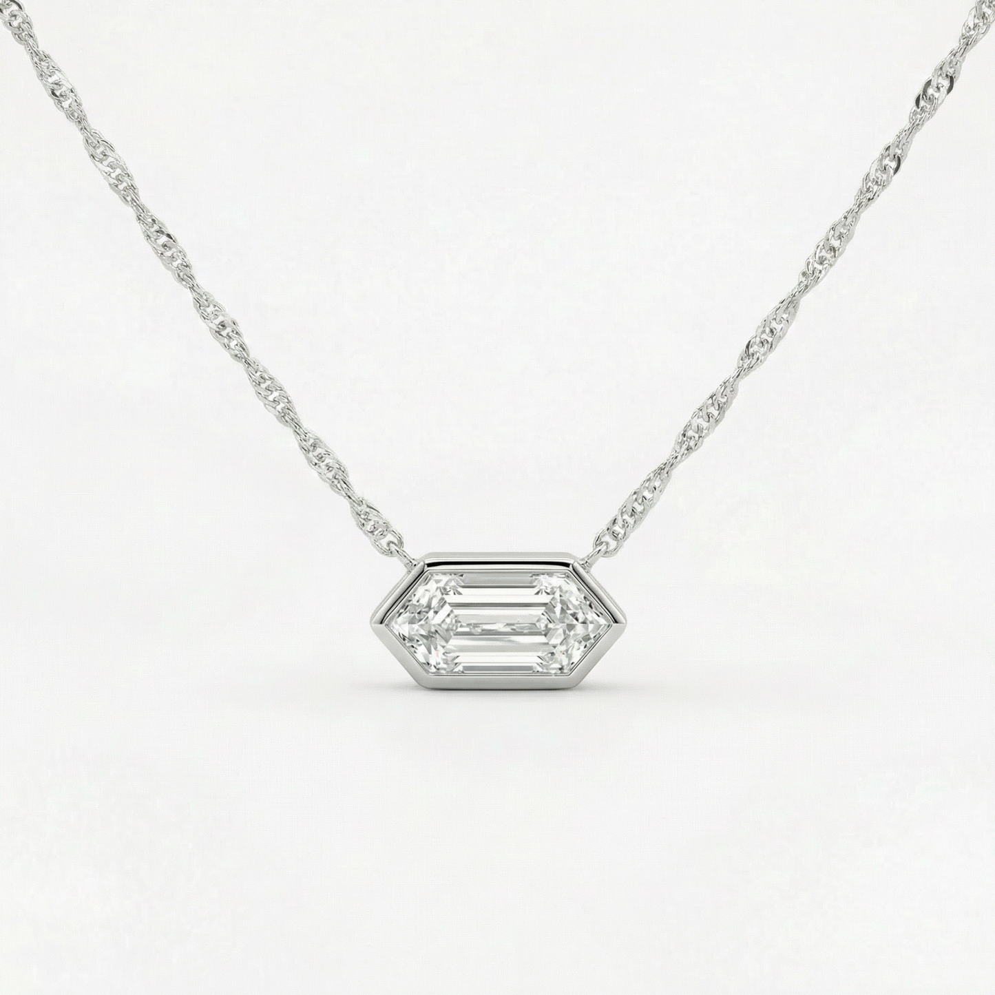 Certified 1.10Ct Long Hexagon Bezel Diamond East West Pendant Necklace Lab Grown