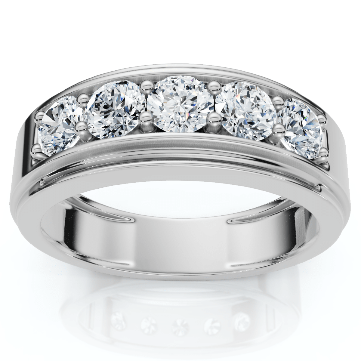 Men's 1Ct TW Five Stone Diamond Wedding Ring 14k Gold or Platinum Lab Grown