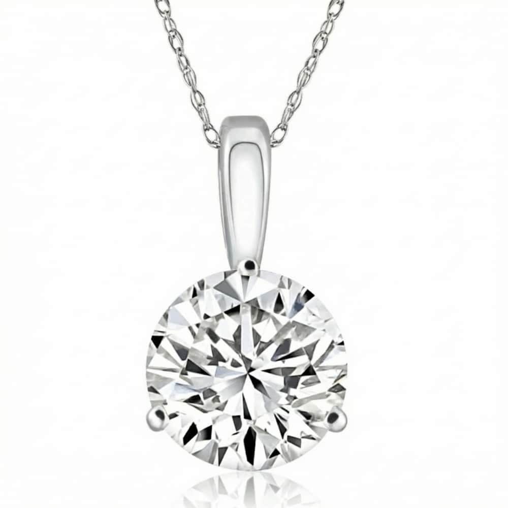 Certified 3Ct Round 3-Prong Diamond Pendant 14k Yellow Gold Lab Grown Necklace