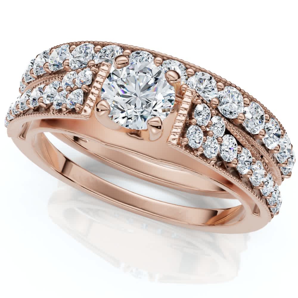 1Ct TW Vintage Engagement Wedding Ring Set Lab Grown 14k Gold