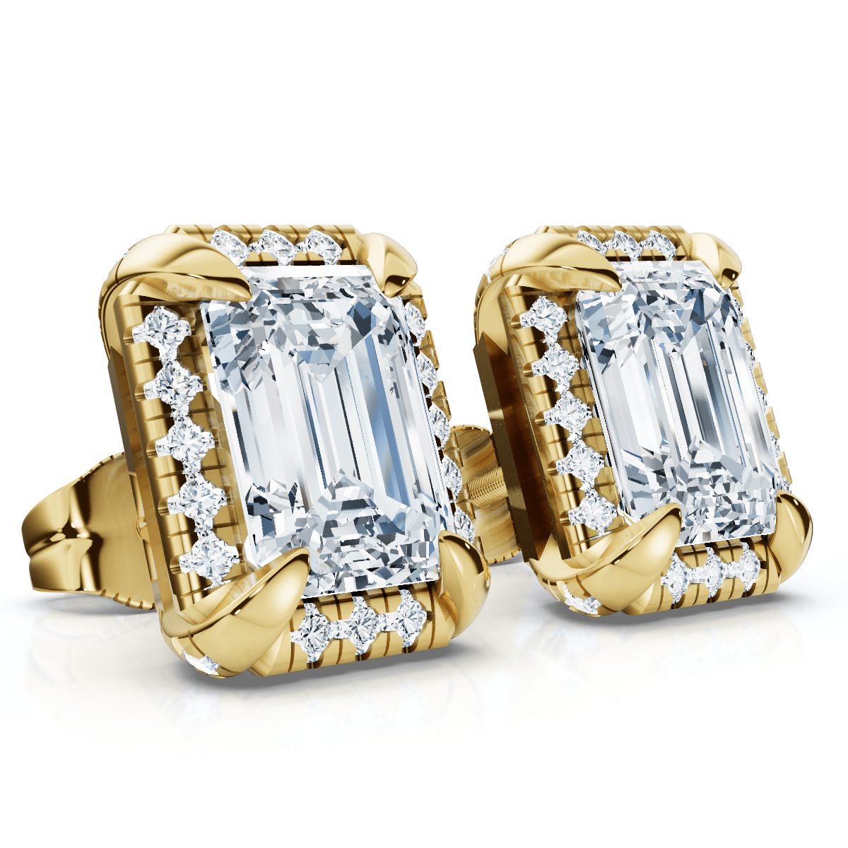 2 1/5 Ct TW Emerald Cut Bezel Diamond Studs 14k Gold Lab Grown Earrings