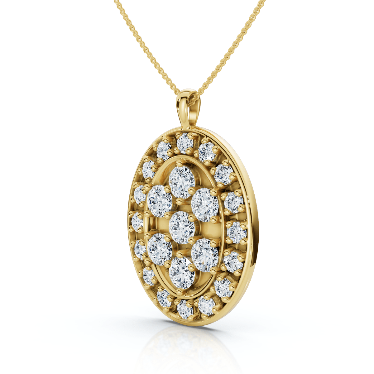 Certified 2 1/2Ct Oval Diamond Cluster Pendant 14k Gold Lab Grown Size: 3/4" Tall