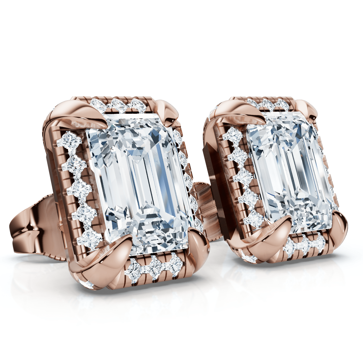 2 1/5 Ct TW Emerald Cut Bezel Diamond Studs 14k Gold Lab Grown Earrings