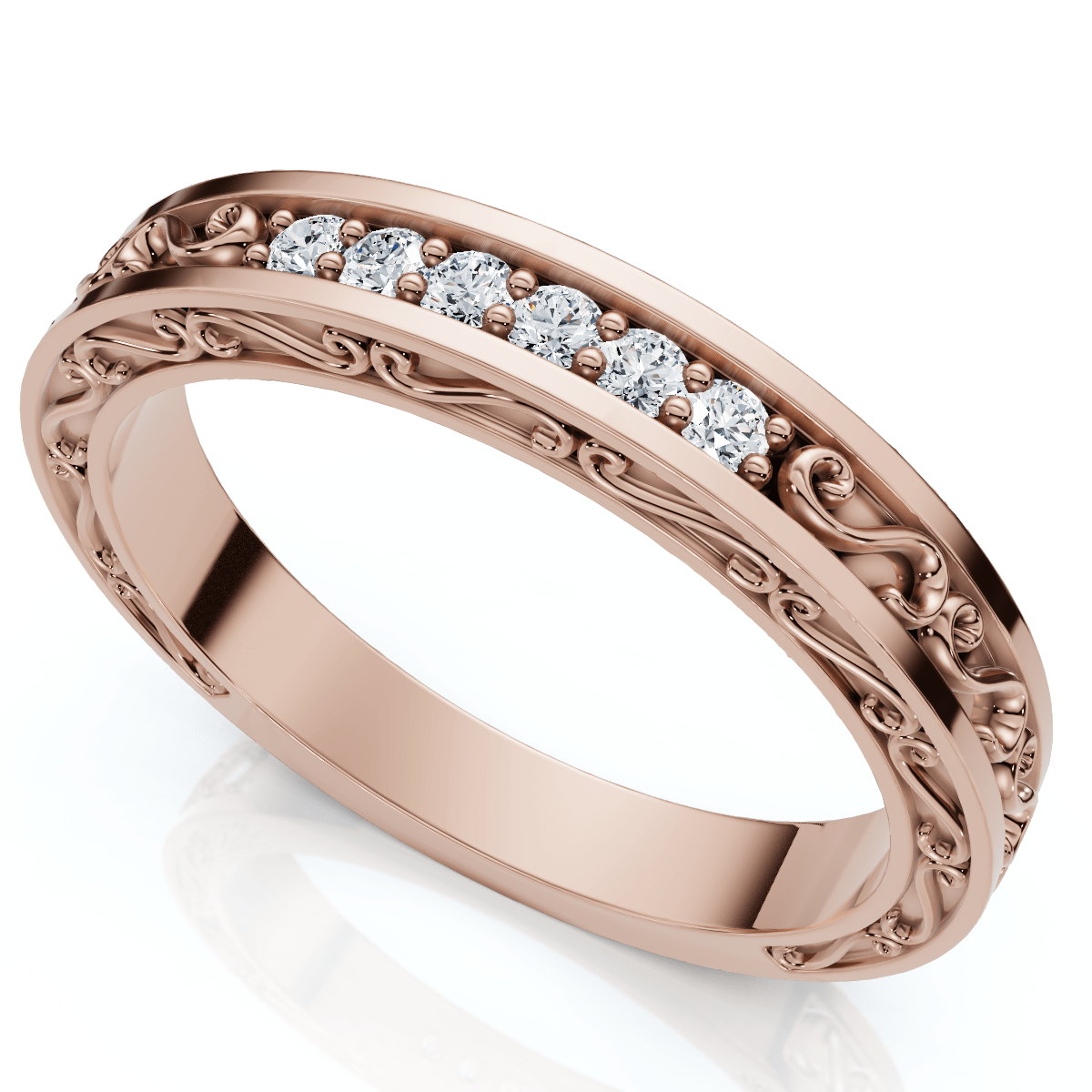 Stackable Diamond Wedding Ring Scroll Pattern Band 14k Gold Lab Grown