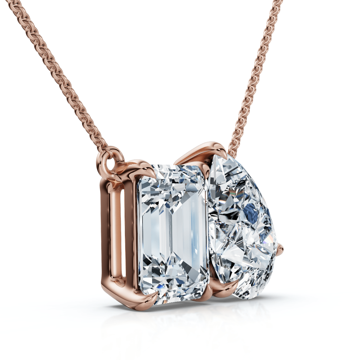 2Ct Pear and Emerald Cut Two Stone Toi et Moi Pendant 14k Gold Lab Grown