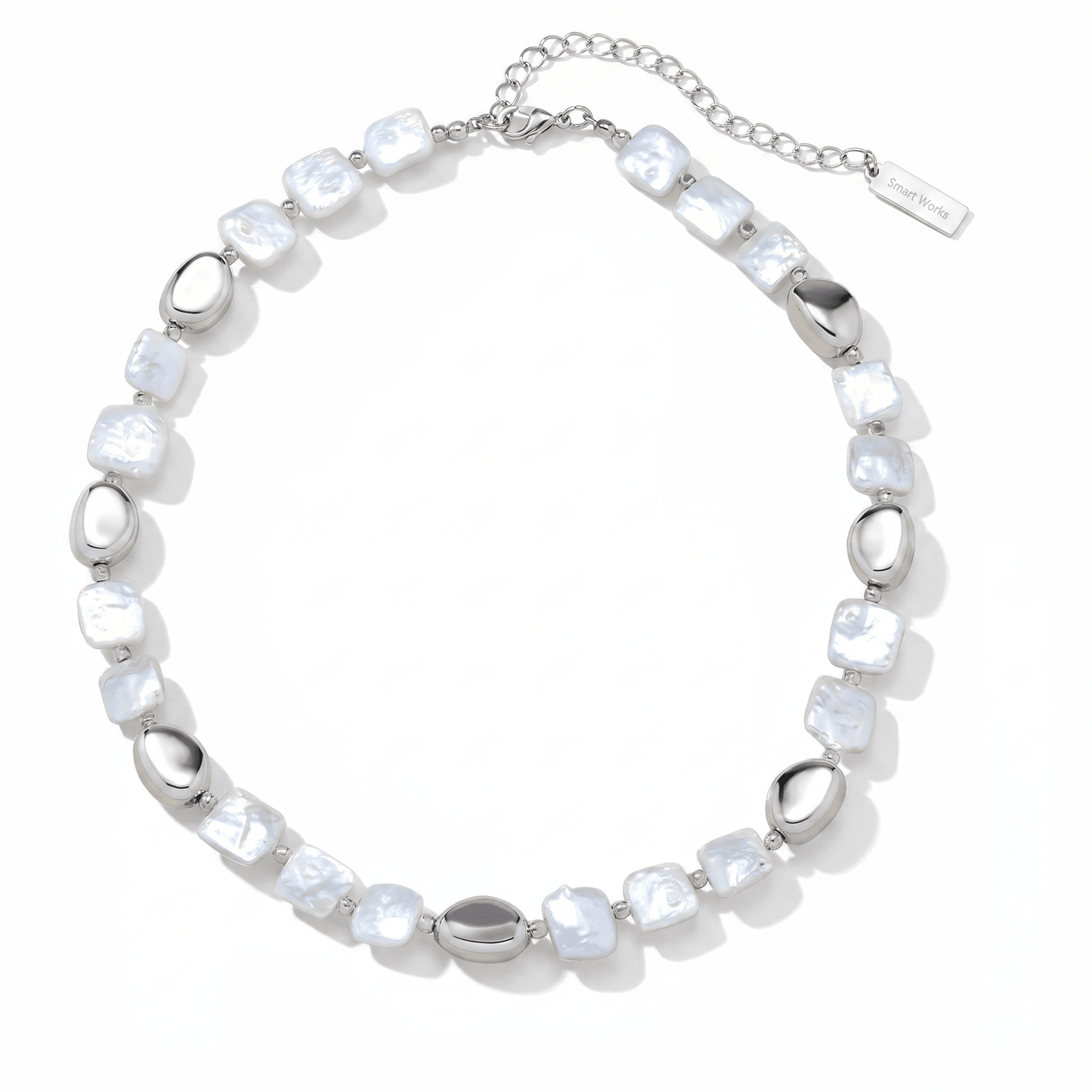 Pina Square Pearl Silver Necklace