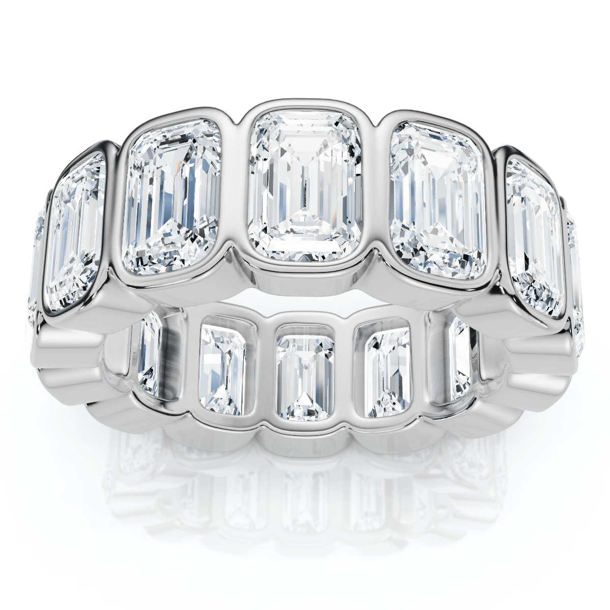 8Ct Emerald Cut Bezel Diamond Eternity Band 14k Gold/Pt Wedding Ring Lab Grown