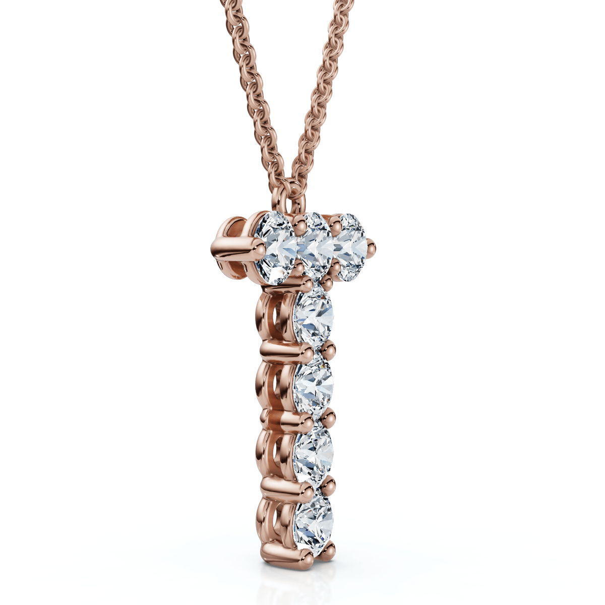 1Ct Diamond Initial "T" Pendant 14k Gold 18" Necklace Lab Grown 5/8" Tall
