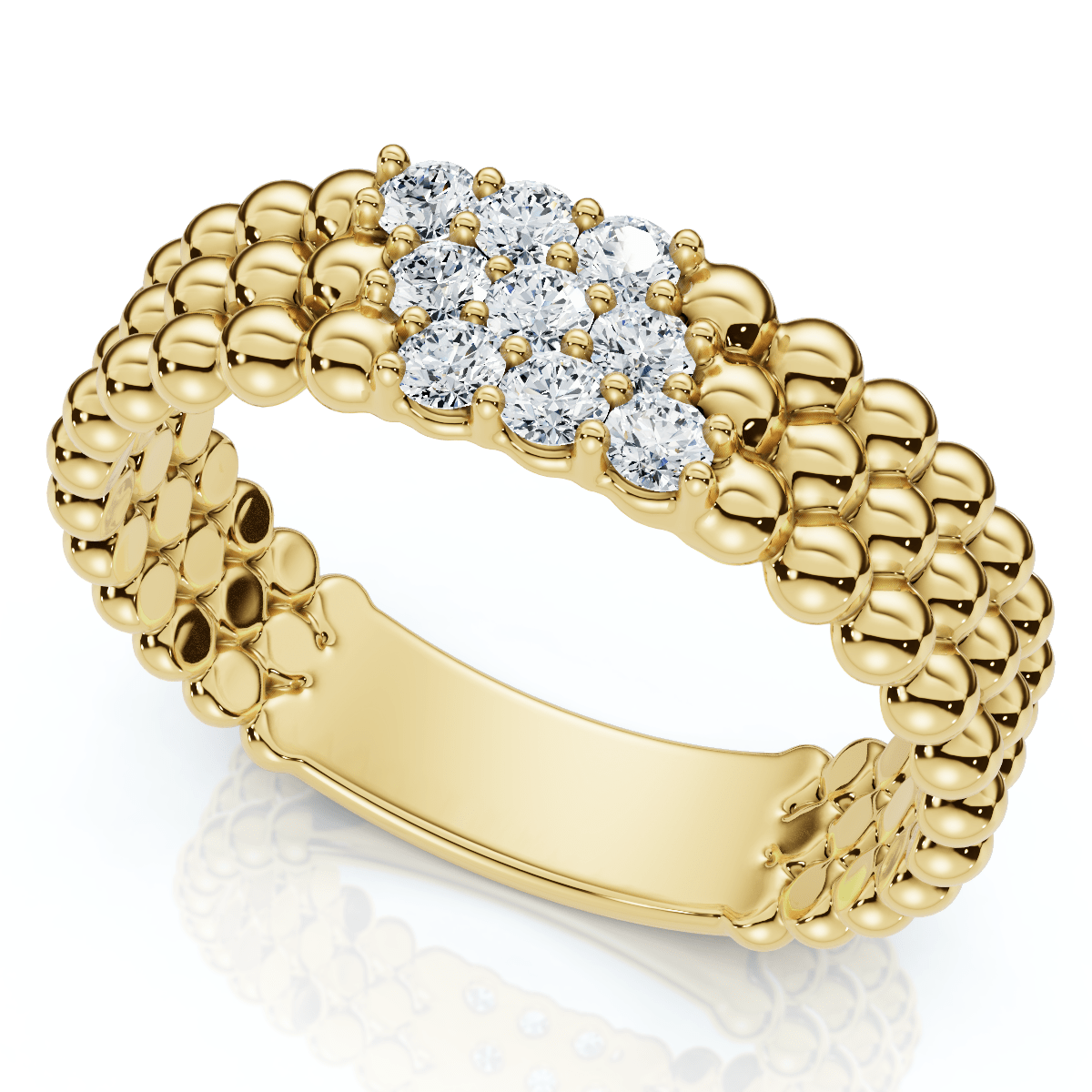 Three Row Beaded Diamond Stackable Ring 14k Gold or Platinum Lab Grown