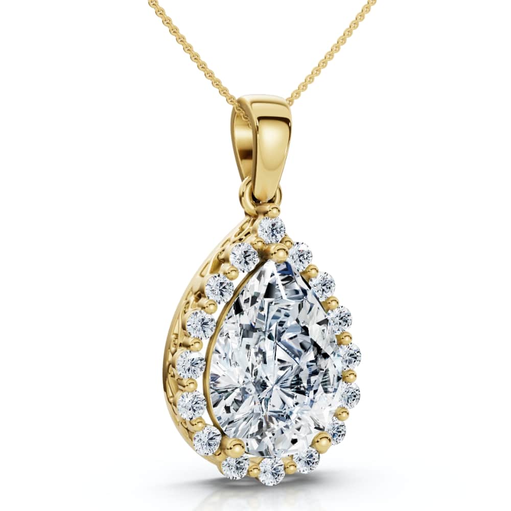 Certified 3.40Ct Pear Shape Diamond Halo Dangle Penadnt 14k Gold Lab Grown 1"