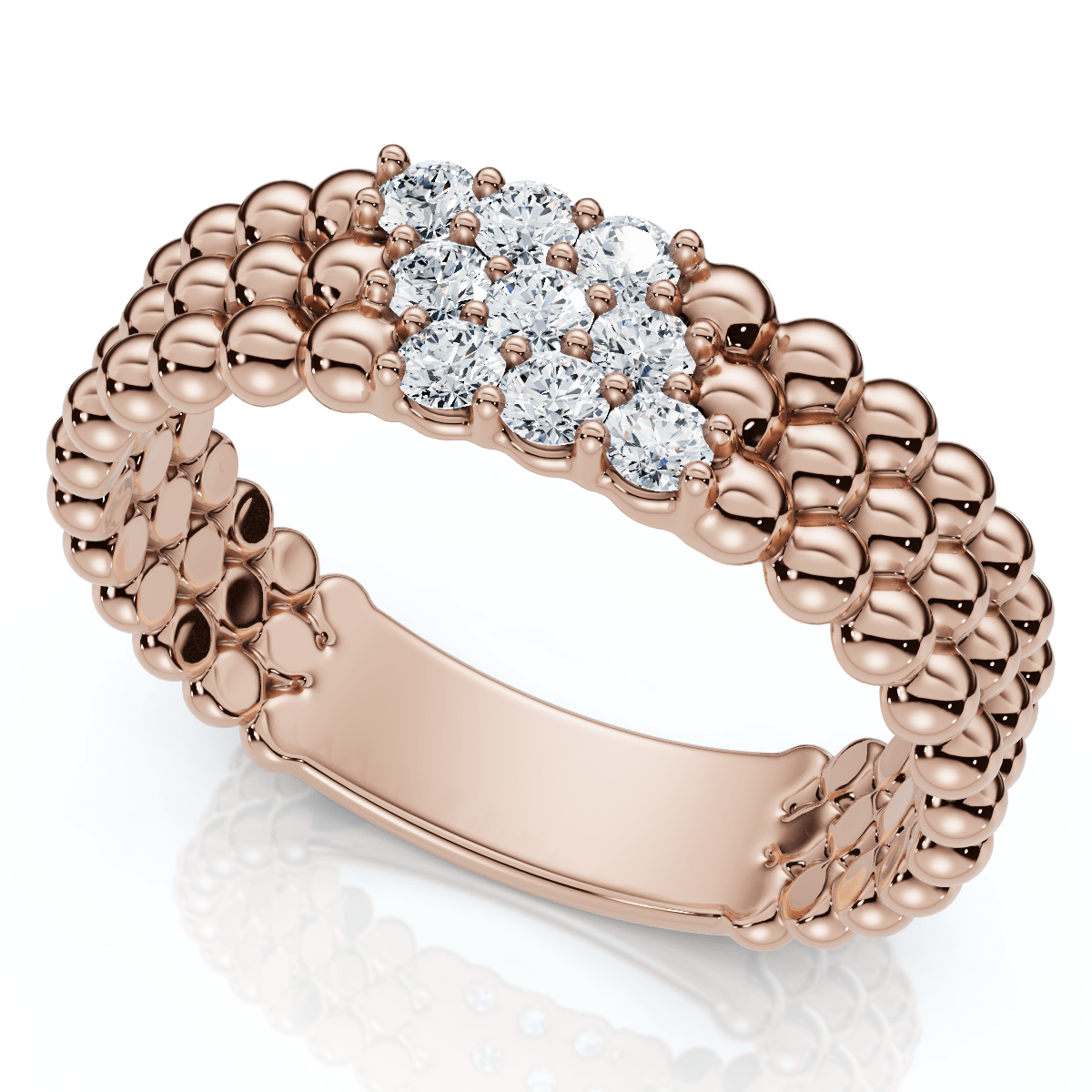 Three Row Beaded Diamond Stackable Ring 14k Gold or Platinum Lab Grown
