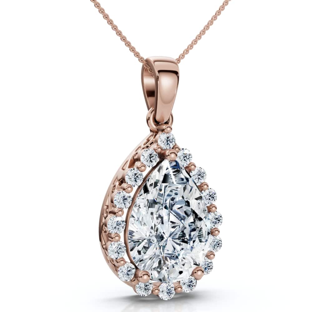 Certified 3.40Ct Pear Shape Diamond Halo Dangle Penadnt 14k Gold Lab Grown 1"