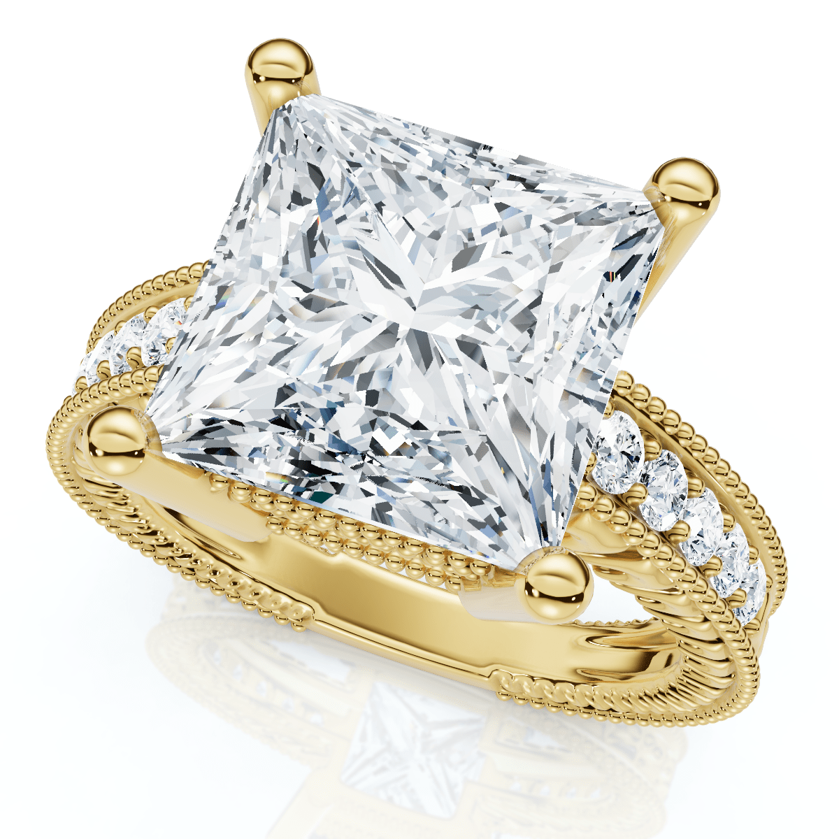 Certified 4 1/5Ct Princess Cut Diamond Vintage Engagement Ring Lab Grown