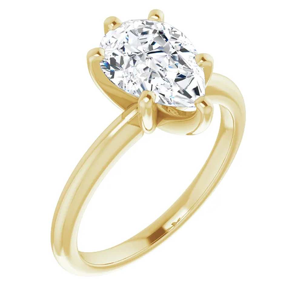 2Ct Pear Moissanite Solitaire Engagement Ring 14k White Yellow or Rose Gold