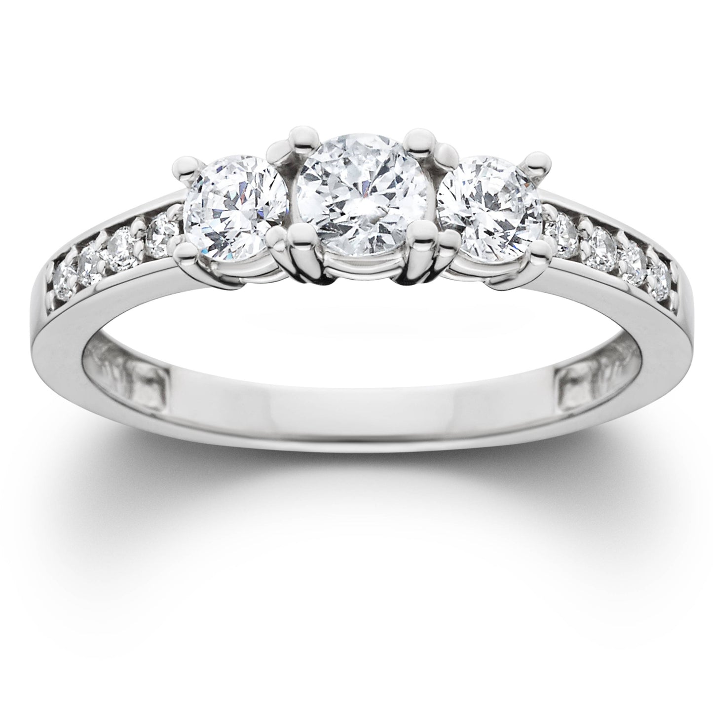 1ct Diamond Three Stone Ring 14K White Gold Size Selectable