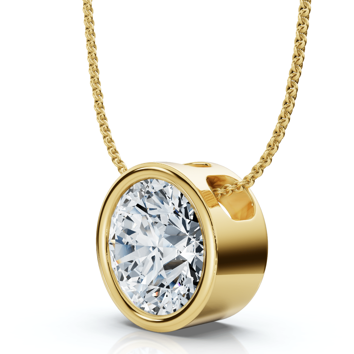 1Ct Certified Bezel Round Cut Diamond Pendant 14k Gold 18" Necklace Lab Grown