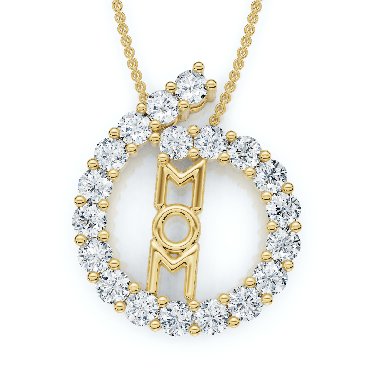 Diamond Circle Mom Pendant Gold Necklace Lab Grown 18"
