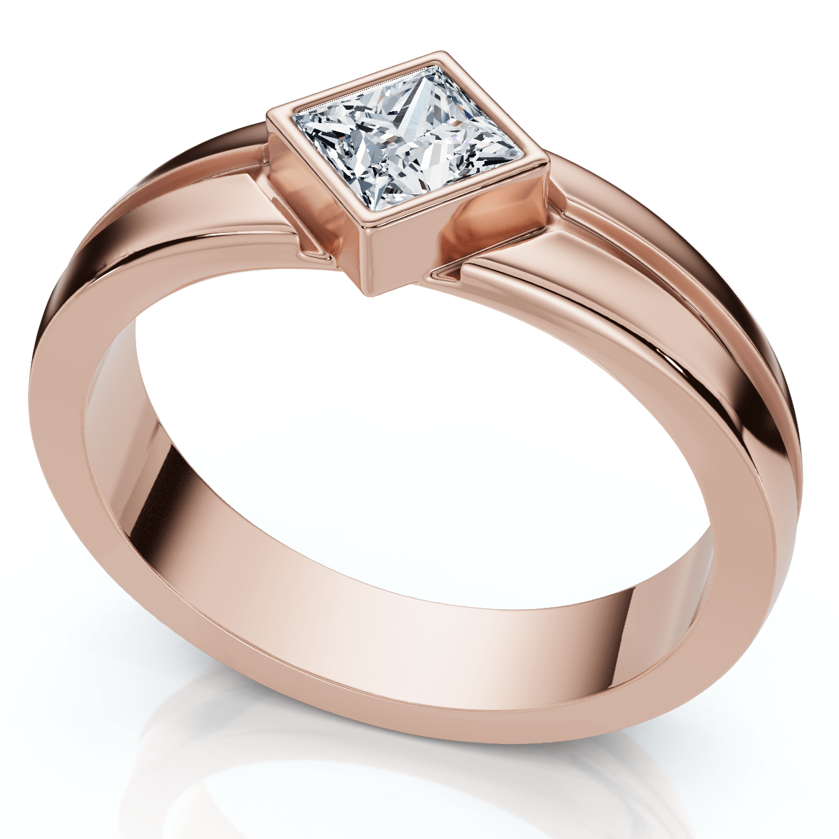 Men's 3/8Ct Princess Cut Diamond Bezel Polished Wedding Ring 14k Gold Lab Grown