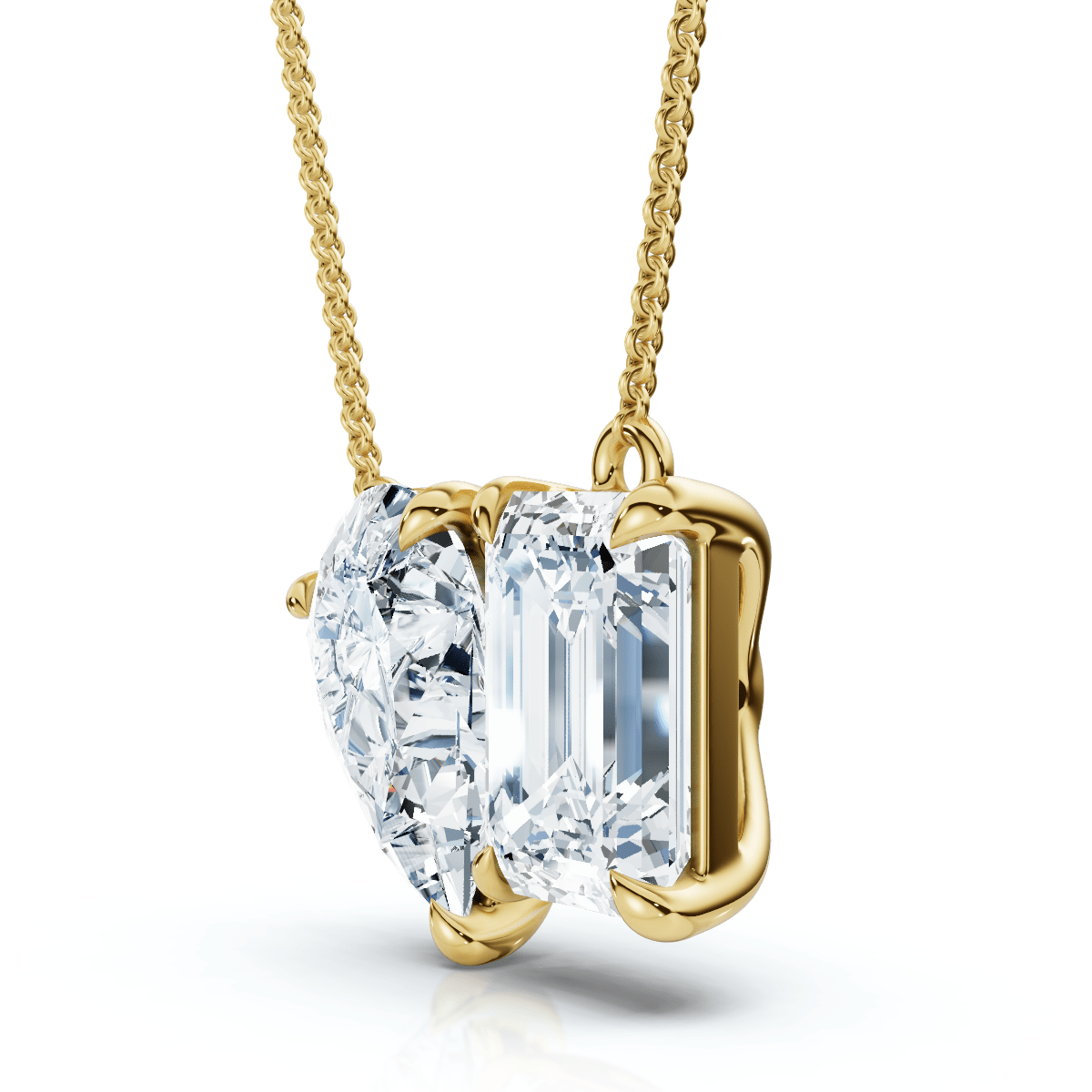 2Ct Toi Et Moi Pear and Emerald Diamond Pendant 14k Gold 18" Necklace Lab Grown