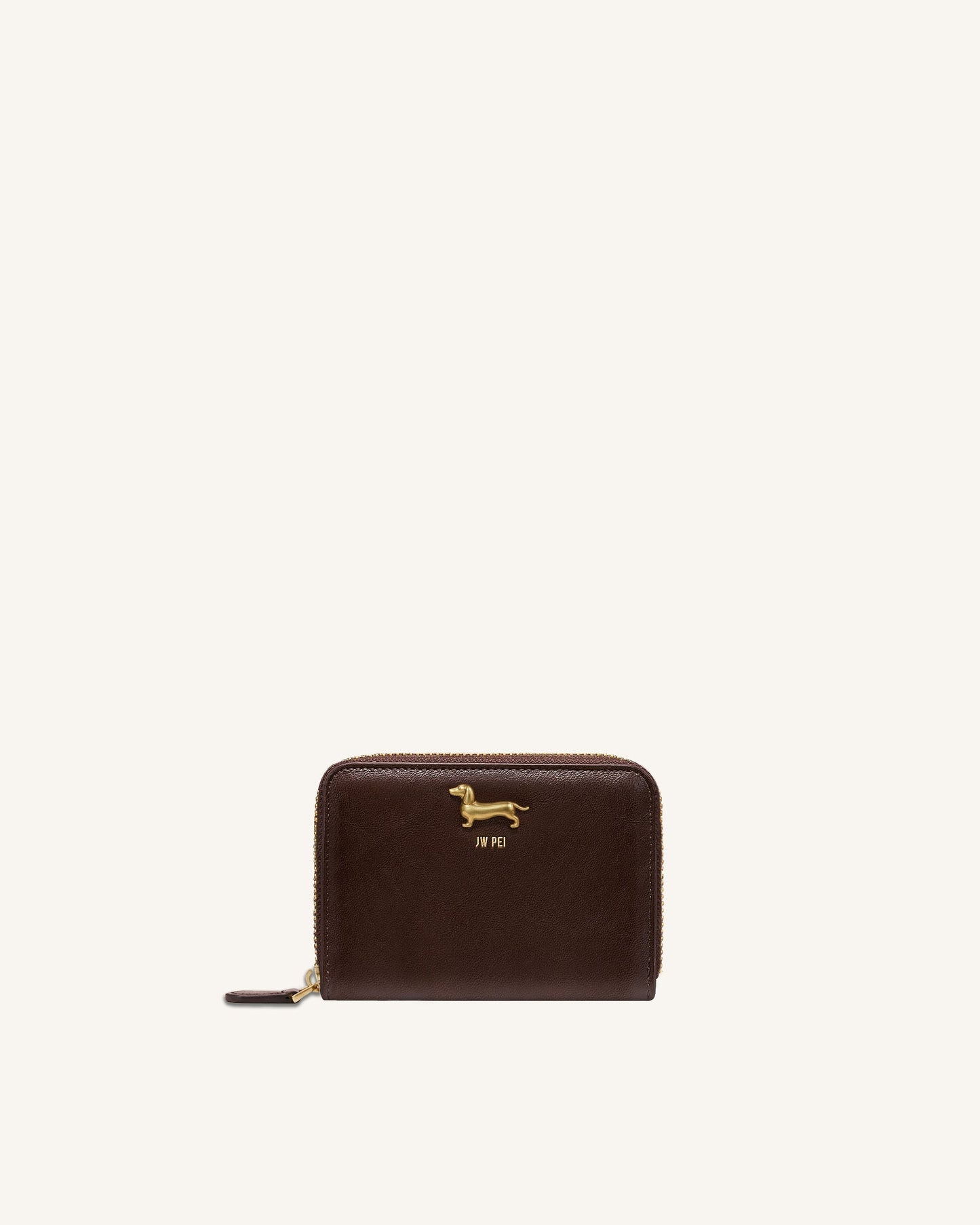 Maeve Dachshund Metal Emblem Zip Wallet - Chocolate