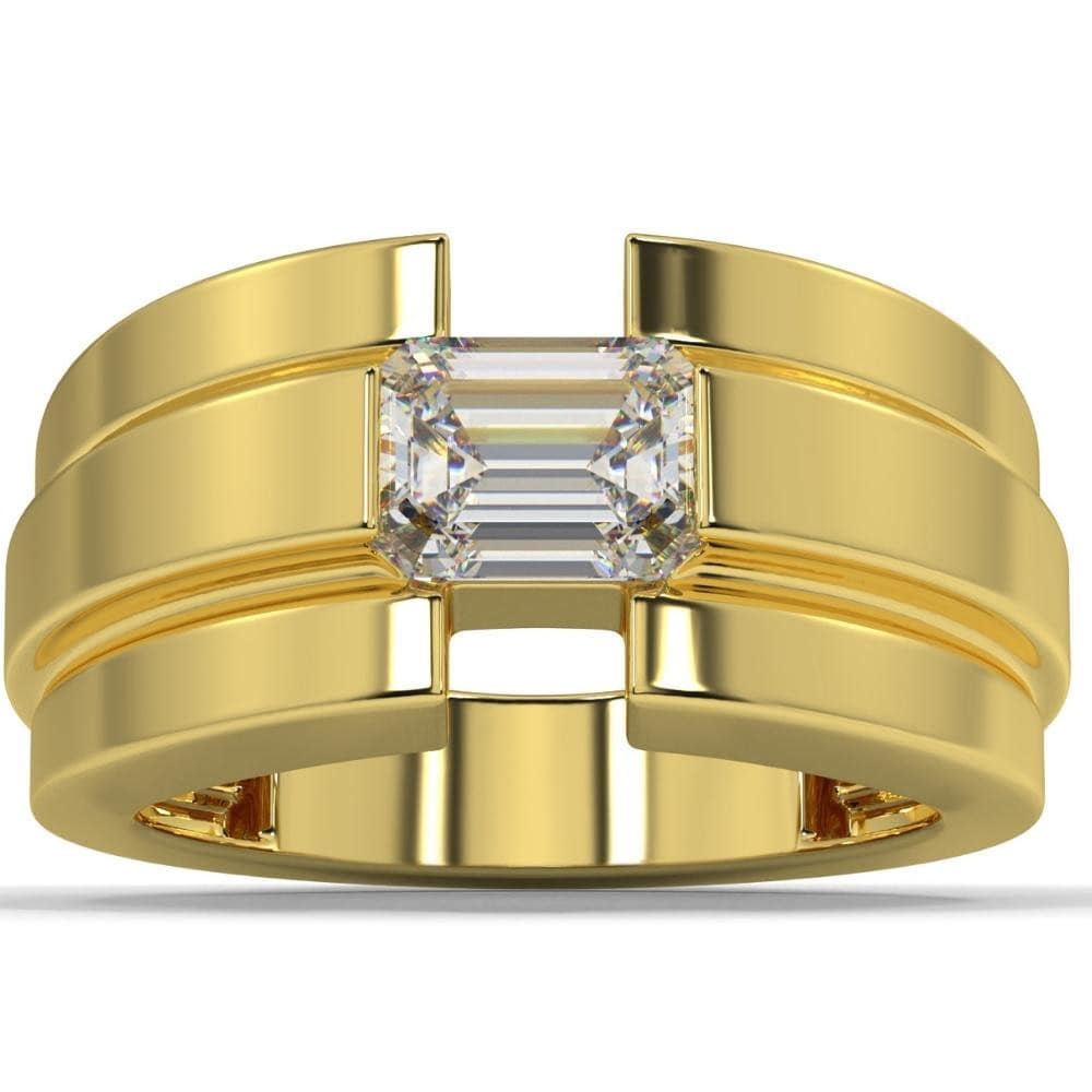 2 Ct Emerald Cut Moissanite Solitaire 12mm Men's Ring White Yellow or Rose Gold
