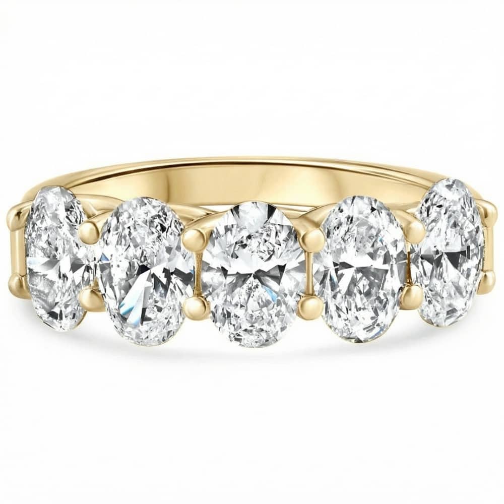 3Ct Oval Shape Diamond Five Stone Wedding Ring 14k Gold Lab Grown