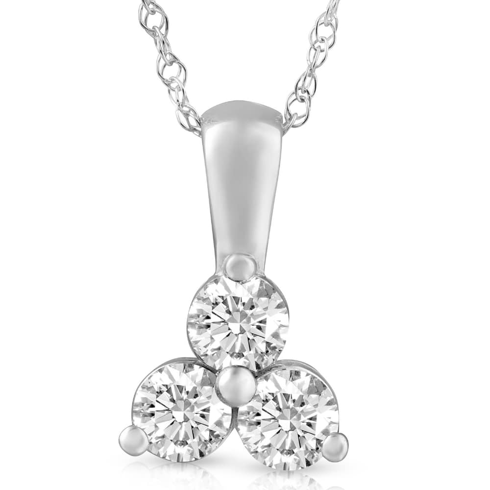 1Ct Diamond Three Stone Pendant in 14k White Yellow Rose Gold Lab Grown Necklace