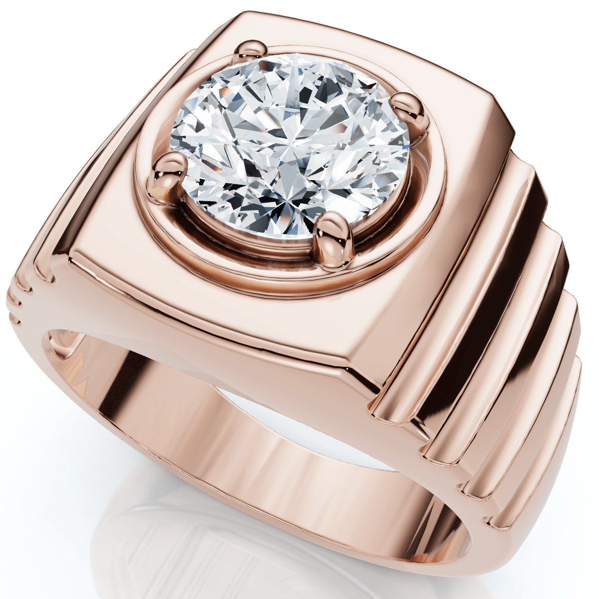 Men's 2Ct Certified Ridged Solitaire Ring Gold Lab Grown