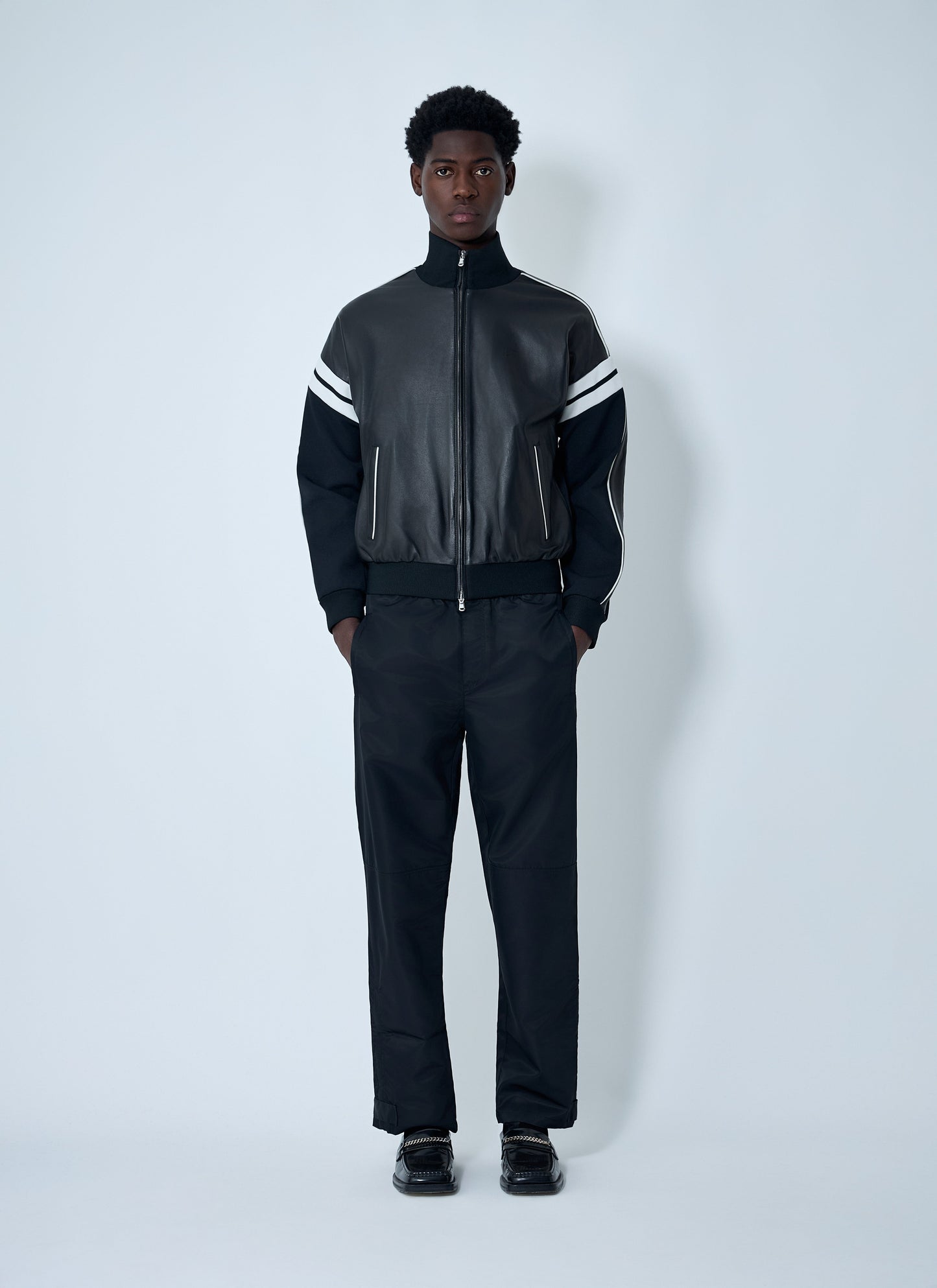 Wales Bonner Men Leather Logo Motif Bomber Jacket