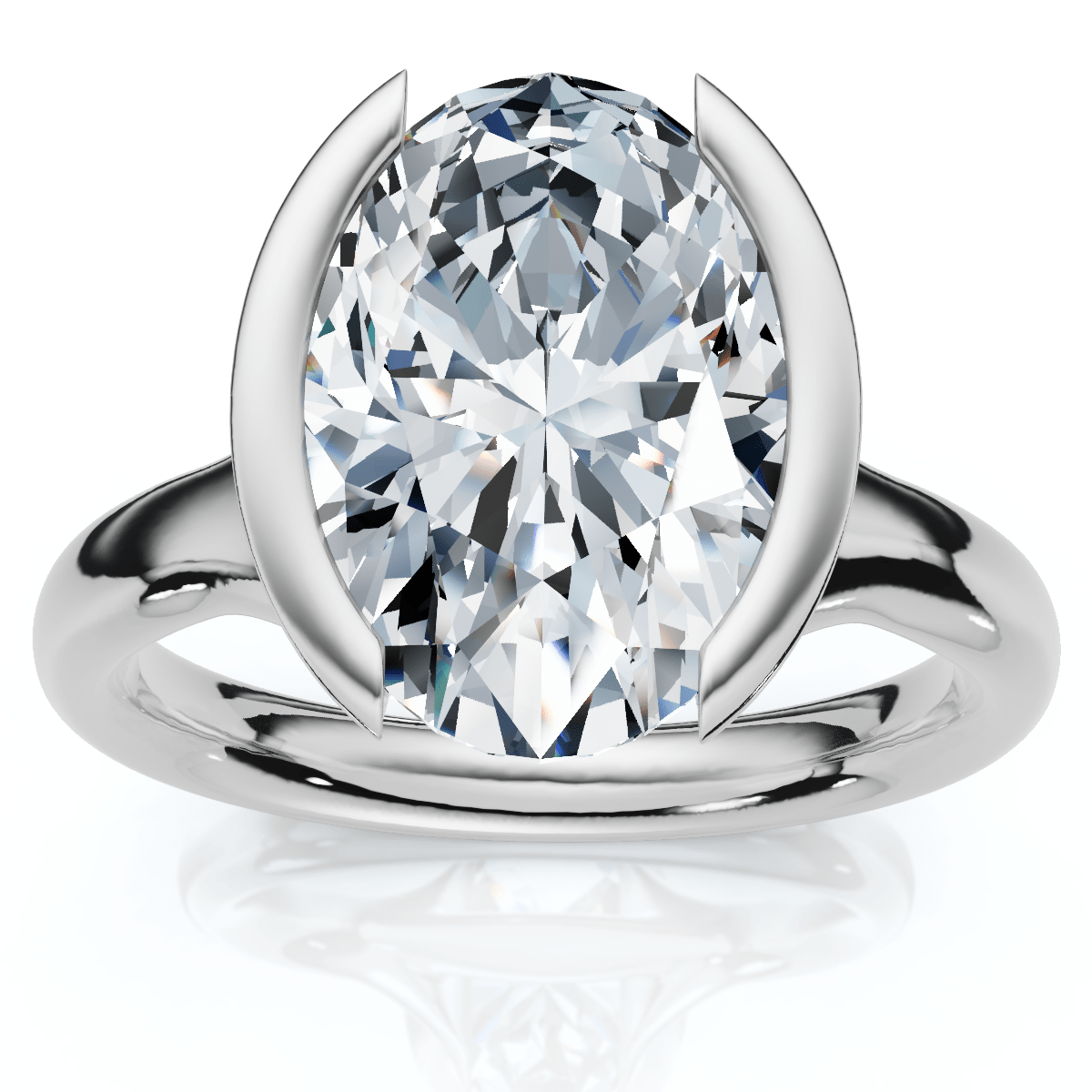 Certified Terresa 3Ct Oval Diamond Engagement Half Bezel Ring Lab Grown
