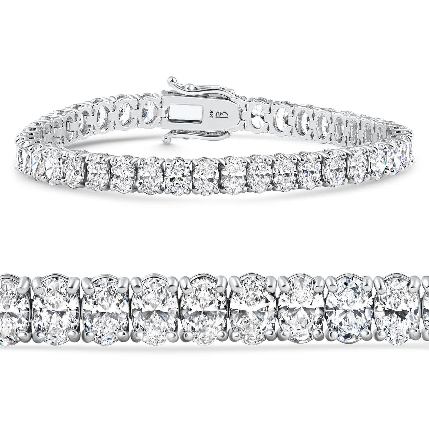 7 - 21Ct TW Oval Diamond Tennis Bracelet 14k Gold 7" Lab Grown