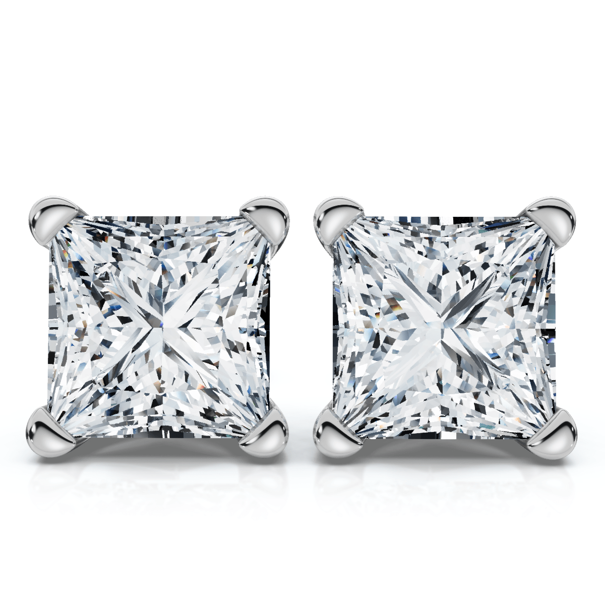 Certified 4Ct Princess Cut Martini Studs 14k Gold Lab Grown