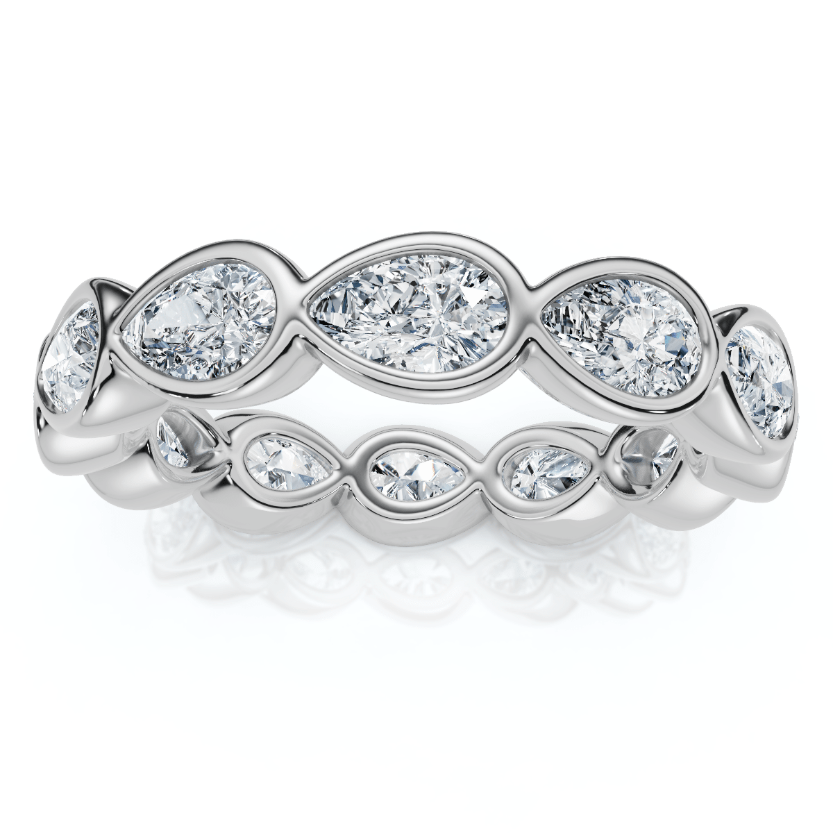 2Ct Pear Shape Bezel Diamond Eternity Wedding Ring 14k Gold Lab Grown